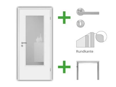 Türenset CPL Weiß RAL 9010 mit Lichtausschnitt (ohne Glas) -Türblatt, Zarge, Drückergarnitur Produktbild #2