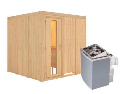 Systemsauna Rodin Holztür mit Isolierglas, inkl. 9 kW Saunaofen integr. Steuerung Produktbild #4