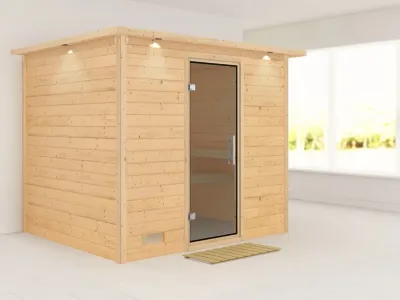 Massivholzsauna Sonara mit Dachkranz graphit Ganzglastür Produktbild #2