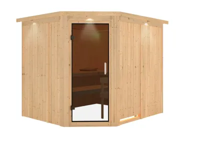 Systemsauna Malin mit Dachkranz, graphit Ganzglastür Produktbild #5