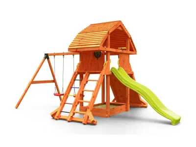 Spielturm Giant Move teakfarben inkl. Rutsche gelb Produktbild #4