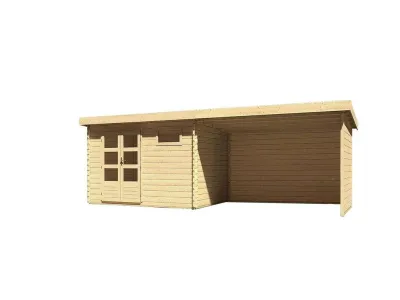 Gartenhaus Blockbohlenhaus SET Bastrup 8 28 mm naturbelassen, inkl. 4 m Anbaudach + Seiten-/Rückwand Produktbild #9