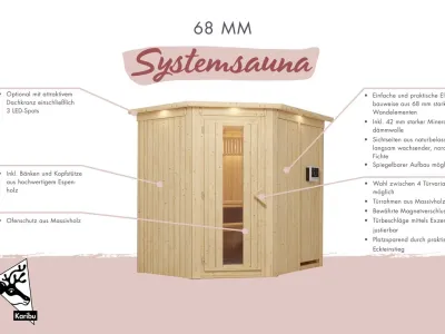 Systemsauna Carin mit Dachkranz, bronzierte Ganzglastür Produktbild #5