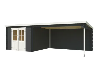 Gartenhaus Blockbohlenhaus St. Louis Exklusiv 28 mm carbon grau mit 4 m Anbau Produktbild #2