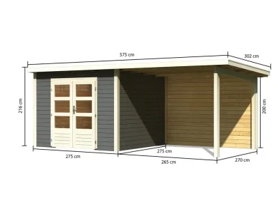 Gartenhaus Wacken 6 28 mm terragrau, inkl. 3 m Anbau + Rückwand Produktbild #6