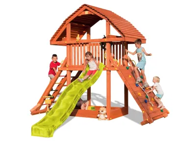 Spielturm Giant teakfarben inkl. Rutsche gelb Produktbild #1