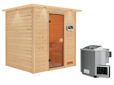 Sauna Adelina mit bronzierter Glastür und Dachkranz + 9 kW Bio-Kombiofen ext. Strg. Produktbild #6