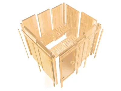 Systemsauna Sodin mit Dachkranz, bronzierte Ganzglastür Produktbild #11