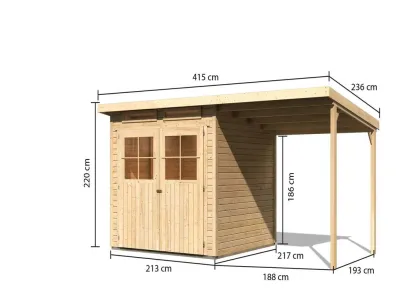 Gartenhaus SET Glücksburg 3 19 mm naturbelassen inkl. 1,9 m Anbaudach Produktbild #2