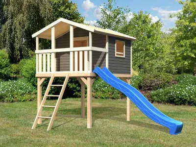 Stelzenhaus Benjamin terragrau inkl. Rutsche blau Produktbild #1