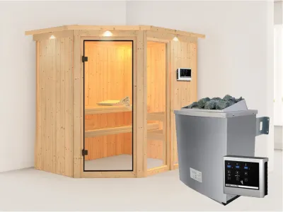 Sauna Systemsauna Fiona 1 mit Dachkranz, inkl. 9 kW Saunaofen ext. Steuerung Produktbild #1