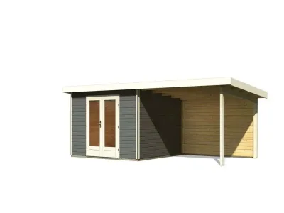 Gartenhaus SET Radeburg 1 40 mm terragrau inkl. 3,3 m Anbaudach + Rückwand Produktbild #5
