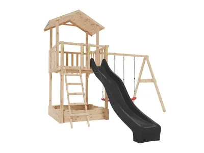 Spielturm Tilly Premium mit Doppelschaukel Lärche inkl. Rutsche grau + Sitze rot Produktbild #3