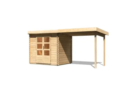 Gartenhaus Blockbohlenhaus SET Bastrup 3 28 mm naturbelassen, inkl. 3 m Anbaudach Produktbild #6