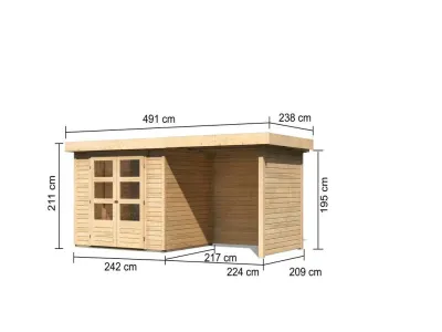 Gartenhaus SET Askola 3 19 mm naturbelassen, inkl. 2,4 m Anbaudach + Seiten- und Rückwand Produktbild #4