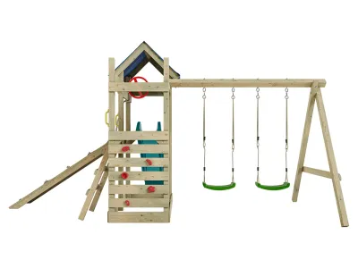 Spielturm Hefty KDI inkl. Doppelschaukel inkl. Rutsche türkis + Sitze grün Produktbild #3