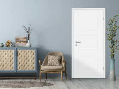 Türenset Cala 03 Weißlack RAL 9003 - Türblatt, Zarge, Drückergarnitur Produktbild #3