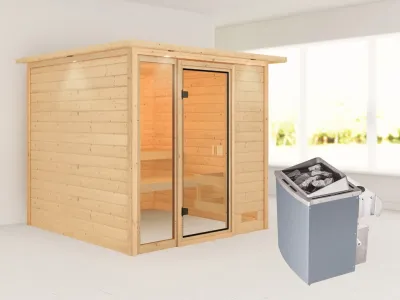Sauna Jutta mit bronzierter Glastür und Dachkranz + 9 kW Saunaofen integr. Strg. Produktbild #1