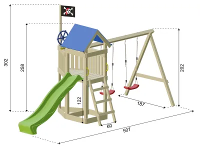 Spielturm Pirat Captain Jolly KDI mit Doppelschaukel inkl. Rutsche blau + Nestschaukel Produktbild #7