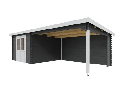 Gartenhaus Blockbohlenhaus St. Louis Exklusiv 28 mm carbon grau mit 4 m Anbau Produktbild #7