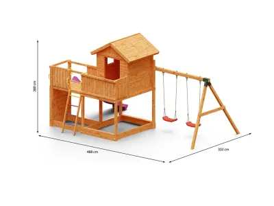 Spielturm Galaxy L inkl. Doppelschaukel teakfarben + Rutsche pink Produktbild #7