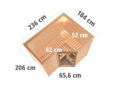 Sauna Massivholzsauna Sahib 2 Klarglas Ganzglastür + 9 kW Saunaofen mit Steuerung Produktbild #6