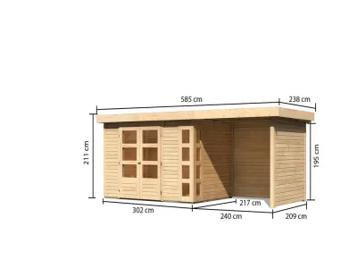 Gartenhaus SET Kerko 4 19 mm naturbelassen, inkl. 2,4 m Anbaudach + Seiten- und Rückwand Produktbild #4