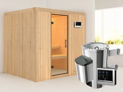 Sauna Systemsauna Daria Klarglas Ganzglastür + Plug & Play Saunaofen mit externer Steuerung Produktbild #1