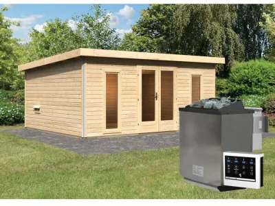 Saunahaus Mainburg 5 naturbelassen 38 mm inkl. Bio-Kombiofen 9 kW + ext. Steuerung Produktbild #1