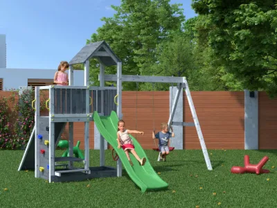 Spielturm Floppi grau-weiß inkl. Doppelschaukel + Rutsche Produktbild #4