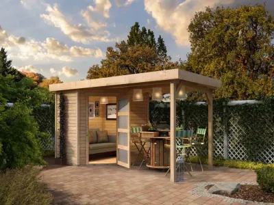 Gartenhaus SET Schwandorf 3 19 mm naturbelassen, inkl. 2,8 m Anbaudach Produktbild #1