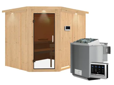Systemsauna Malin mit Dachkranz, graphit Ganzglastür, inkl. 9 kW Bio-Kombiofen ext. Steuerung Produktbild #4