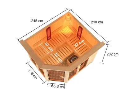 Multifunktionssauna Ava mit bronzierter Glastür und Dachkranz + 9 kW Saunaofen ext. Strg. Produktbild #8