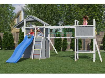 Spielturm Smart 7 Bridge grau-weiß inkl. Rutsche blau Produktbild #2