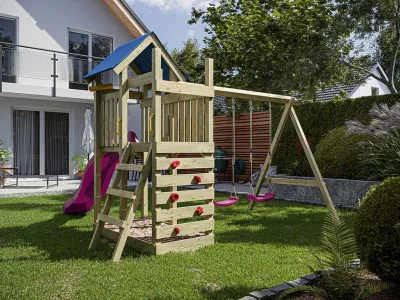 Spielturm Speedy KDI inkl. Doppelschaukel inkl. Rutsche pink + Sitze pink Produktbild #2