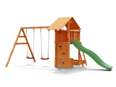 Spielturm Smart 4 teakfarben inkl. Rutsche grün Produktbild #6