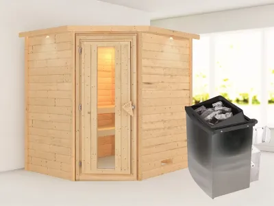 Sauna Massivholzsauna Mia mit Dachkranz, inkl. 9 kW Ofen mit integrierter Steuerung Produktbild #3