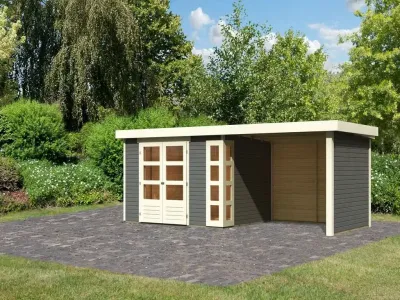 Gartenhaus SET Kerko 5 19 mm terragrau, inkl. 2,8 m Anbaudach + Seiten- und Rückwand Produktbild #5