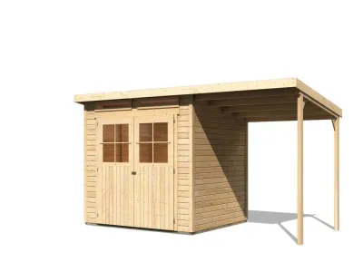 Gartenhaus SET Glücksburg 4 19 mm naturbelassen inkl. 1,9 m Anbaudach Produktbild #5