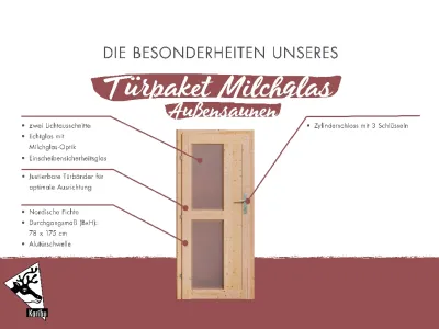 Türpaket Außensauna Milchglasoptik naturbelassen Produktbild #2