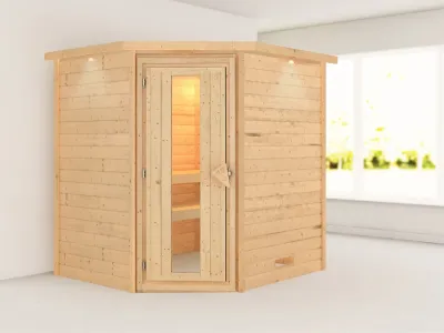 Sauna Massivholzsauna Mia mit Dachkranz, Holztür mit Isolierglas Produktbild #1