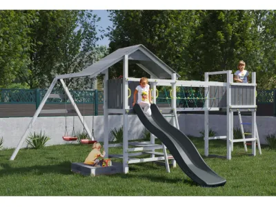 Spielturm Smart 1 Bridge grau/weiß inkl. Rutsche grau Produktbild #1