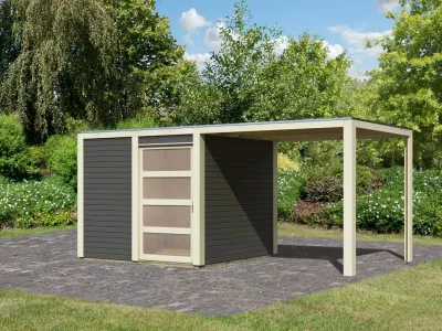 Gartenhaus Qubic/Cubino 19 mm terragrau inkl. Anbaudach 2,4 m Produktbild #4