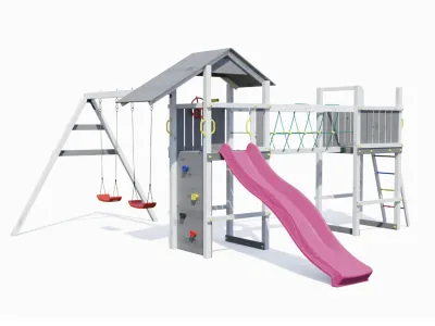 Spielturm Smart 5 Bridge grau/weiß inkl. Rutsche pink Produktbild #5