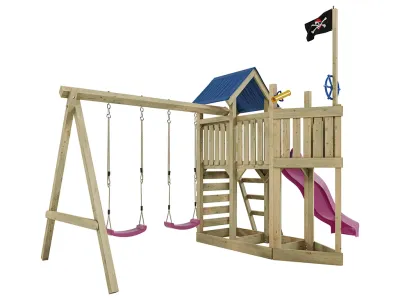 Spielturm Pirat Captain Snappy KDI mit Doppelschaukel inkl. Rutsche pink + Sitze pink Produktbild #4