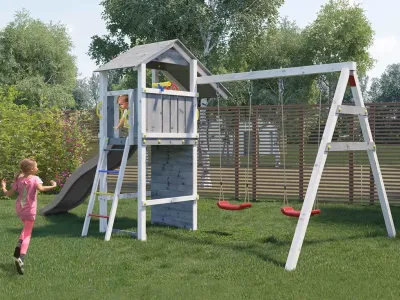 Spielturm Smart 5 grau/weiß inkl. Rutsche grau Produktbild #2