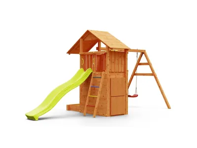 Spielturm Smart 7 teakfarben inkl. Rutsche gelb Produktbild #6