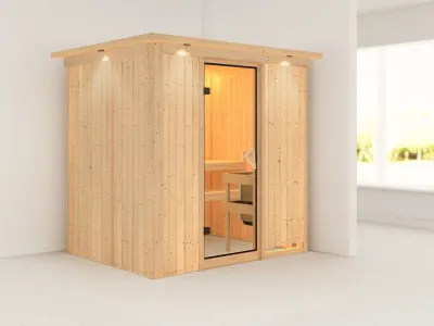 Systemsauna Bodin mit Dachkranz, bronzierte Ganzglastür Produktbild #1