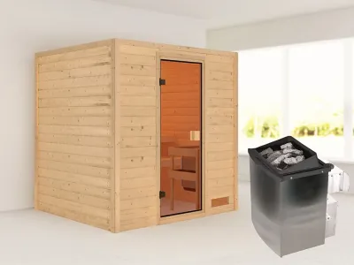 Sauna Adelina mit bronzierter Glastür + 9 kW Saunaofen integr. Strg. Produktbild #1