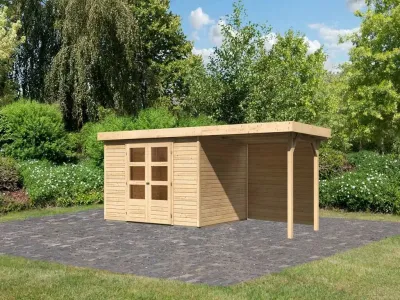 Gartenhaus SET Askola 5 19 mm naturbelassen, inkl. 2,4 m Anbaudach + Rückwand Produktbild #1